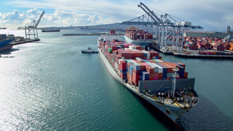 Container ship at the Port of Long Beach Credit: halbergman / Getty Images