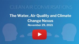 A blue intro slide reading Water, Air Quality and Climate Change Nexus