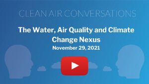 A blue intro slide reading Water, Air Quality and Climate Change Nexus